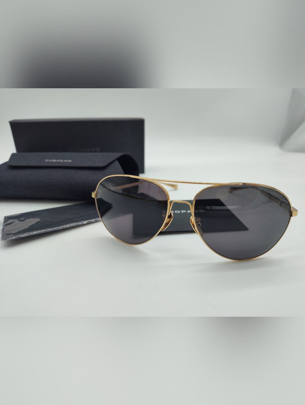 CHOPARD SCHD57M 300Z Titanium Gold Polarized Aviator Sunglasses 64mm Japan NIP